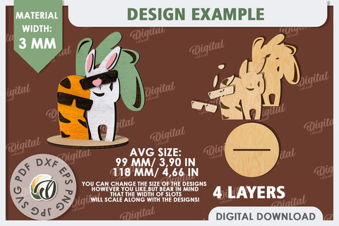 Wooden Easter Bunnies Laser Cut Bundle. Bunnies Stand Decor SVG Evgenyia Guschina 