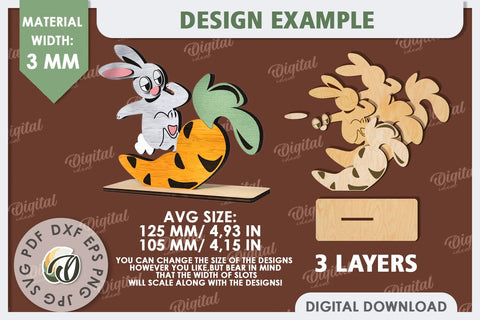 Wooden Easter Bunnies Laser Cut Bundle. Bunnies Stand Decor SVG Evgenyia Guschina 