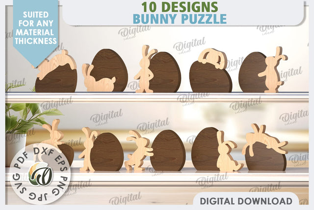 Wooden Easter Bunnies Laser Cut Bundle. Bunny Puzzles SVG SVG Evgenyia Guschina 