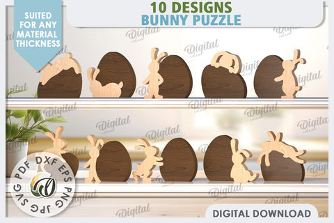 Wooden Easter Bunnies Laser Cut Bundle. Bunny Puzzles SVG SVG Evgenyia Guschina 