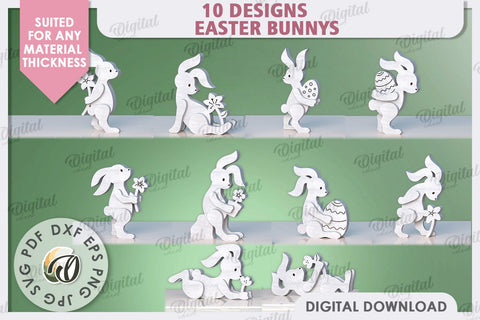 Wooden Easter Bunnies Laser Cut Bundle. Easter Decor SVG SVG Evgenyia Guschina 