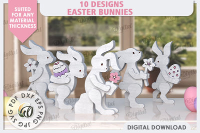 Wooden Easter Bunnies Laser Cut Bundle. Easter Decor SVG SVG Evgenyia Guschina 