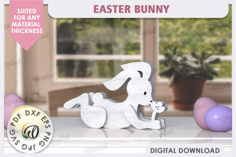 Wooden Easter Bunny Laser Cut. 3D Easter Decor SVG SVG Evgenyia Guschina 