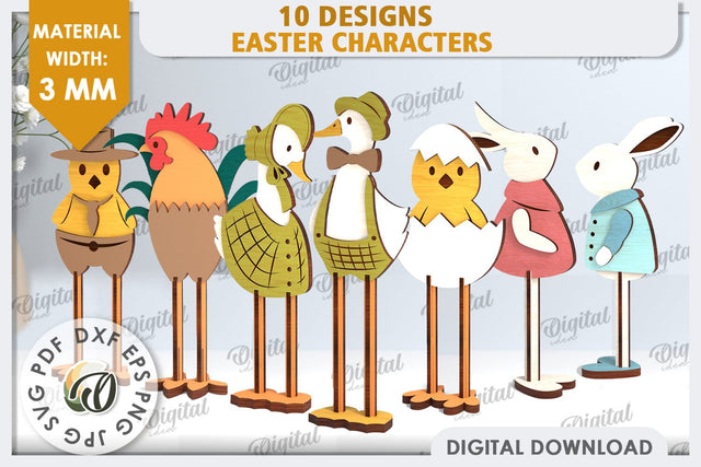 Wooden Easter Characters Laser Cut Bundle. Easter Stand SVG SVG Evgenyia Guschina 