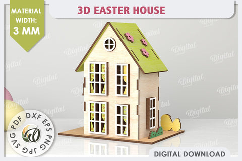 Wooden Easter House Laser Cut. 3D Easter House SVG SVG Evgenyia Guschina 
