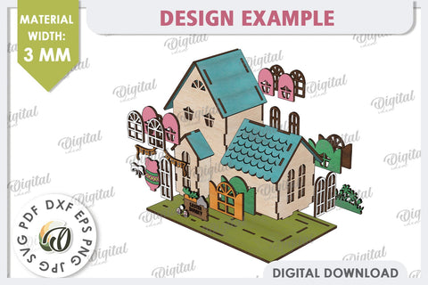 Wooden Easter House Laser Cut. 3D Easter House SVG SVG Evgenyia Guschina 