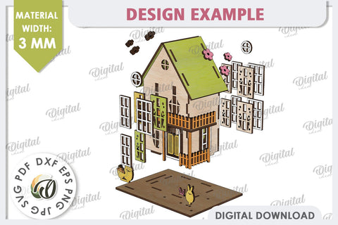 Wooden Easter House Laser Cut. 3D Easter House SVG SVG Evgenyia Guschina 