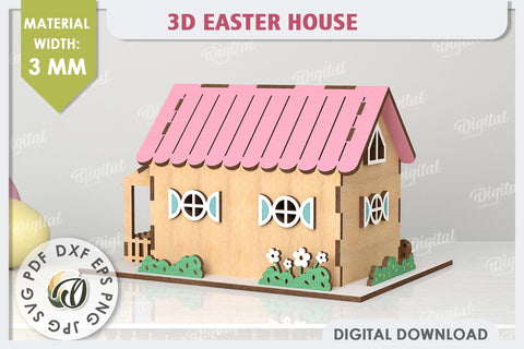 Wooden Easter House Laser Cut. 3D Easter House SVG SVG Evgenyia Guschina 