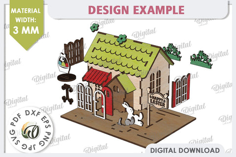 Wooden Easter House Laser Cut. 3D Easter House SVG SVG Evgenyia Guschina 