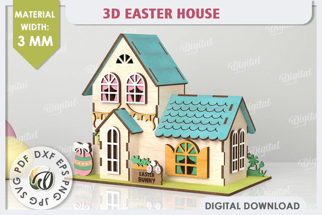 Wooden Easter House Laser Cut. 3D Easter House SVG SVG Evgenyia Guschina 