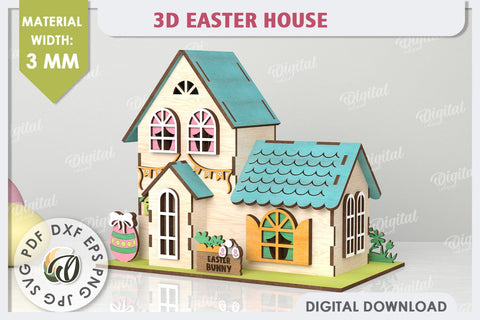 Wooden Easter House Laser Cut. 3D Easter House SVG SVG Evgenyia Guschina 