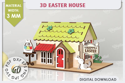 Wooden Easter House Laser Cut. 3D Easter House SVG SVG Evgenyia Guschina 