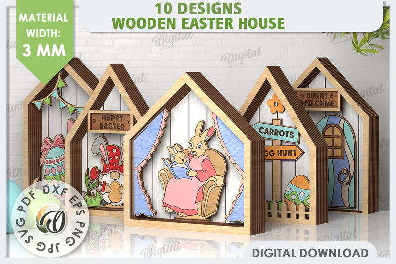 Wooden Easter Houses Laser Cut Bundle. Easter Decor SVG SVG Evgenyia Guschina 
