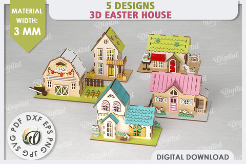Wooden Easter Houses LaserCut Bundle. 3D Easter Houses SVG SVG Evgenyia Guschina 