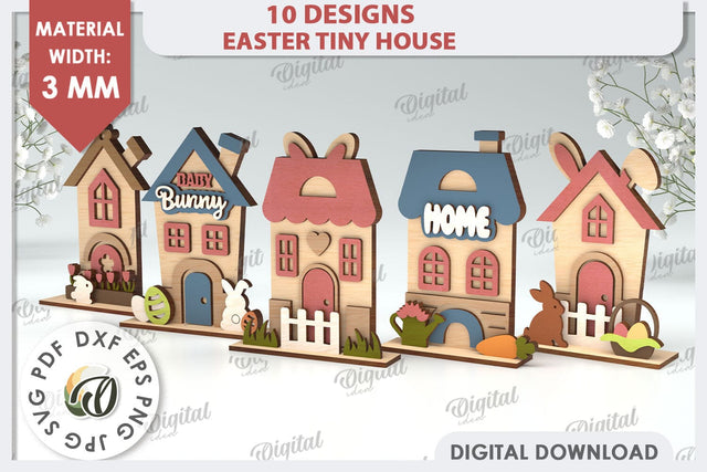 Wooden Easter Houses LaserCut Bundle. Easter Tiny Houses SVG SVG Evgenyia Guschina 