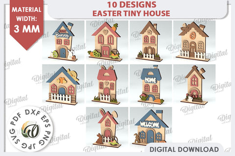 Wooden Easter Houses LaserCut Bundle. Easter Tiny Houses SVG SVG Evgenyia Guschina 