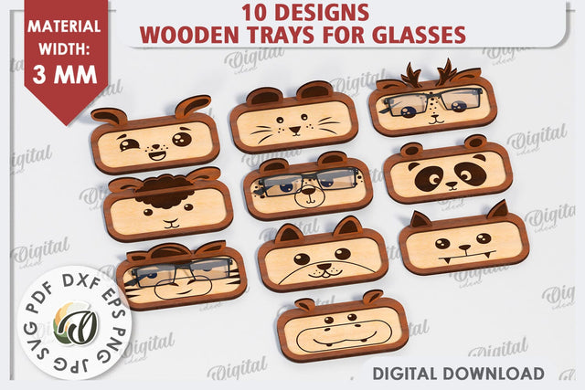 Wooden Eyeglass Holders Laser Cut Bundle. Animal Eyeglass Tray SVG SVG Evgenyia Guschina 