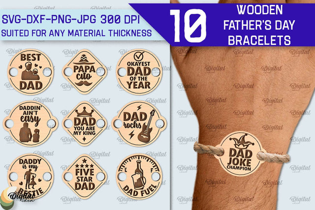 Wooden Father's Day Bracelets Laser Cut Bundle. Father Gift SVG SVG Evgenyia Guschina 