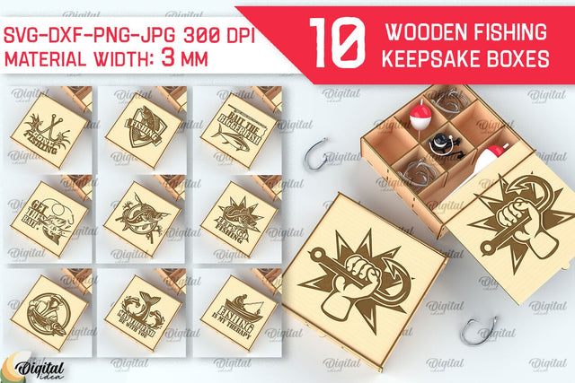 Wooden Fishing Boxes Laser Cut Bundle. 3D Fishing Boxes SVG SVG Evgenyia Guschina 
