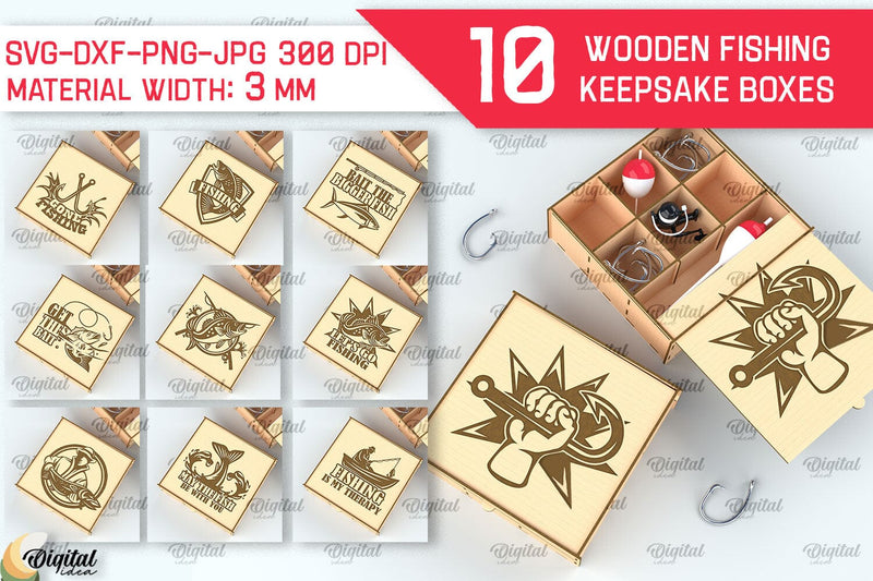 Wooden Fishing Boxes Laser Cut Bundle. 3D Fishing Boxes SVG SVG Evgenyia Guschina 