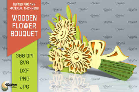 Wooden Flower Bouquet Laser Cut Bundle. Mothers Day SVG SVG Evgenyia Guschina 