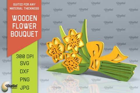 Wooden Flower Bouquet Laser Cut Bundle. Mothers Day SVG SVG Evgenyia Guschina 