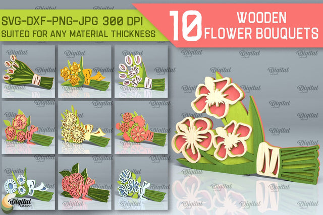 Wooden Flower Bouquet Laser Cut Bundle. Mothers Day SVG SVG Evgenyia Guschina 