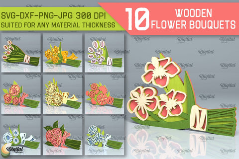 Wooden Flower Bouquet Laser Cut Bundle. Mothers Day SVG SVG Evgenyia Guschina 