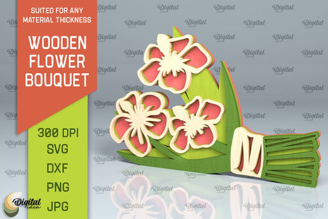 Wooden Flower Bouquet Laser Cut Bundle. Mothers Day SVG SVG Evgenyia Guschina 