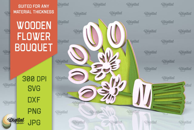 Wooden Flower Bouquet Laser Cut. Mothers Day SVG SVG Evgenyia Guschina 