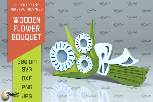 Wooden Flower Bouquet Laser Cut. Mothers Day SVG SVG Evgenyia Guschina 