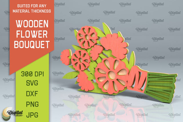 Wooden Flower Bouquet Laser Cut. Mothers Day SVG SVG Evgenyia Guschina 