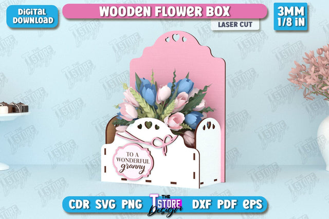 Wooden Flower Box | Flower Holders Laser Cut | Mother's Day Gift Idea | Flower Stand | CNC File SVG The T Store Design 