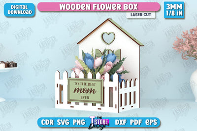 Wooden Flower Box | Flower Holders Laser Cut | Mother's Day Gift Idea | Flower Stand | CNC File SVG The T Store Design 