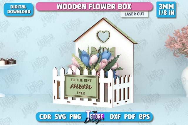 Wooden Flower Box | Flower Holders Laser Cut | Mother's Day Gift Idea | Flower Stand | CNC File SVG The T Store Design 
