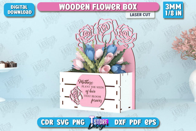 Wooden Flower Box | Flower Holders Laser Cut | Mother's Day Gift Idea | Flower Stand | CNC File SVG The T Store Design 