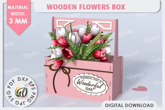 Wooden Flower Box Laser Cut. Gift Box. Mothers Day SVG SVG Evgenyia Guschina 