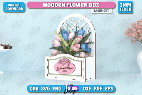 Wooden Flower Boxes Bundle | Flower Holders Laser Cut | Mother's Day Gift Idea | Flower Stand | CNC Files SVG The T Store Design 