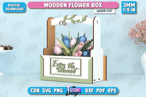 Wooden Flower Boxes Bundle | Flower Holders Laser Cut | Mother's Day Gift Idea | Flower Stand | CNC Files SVG The T Store Design 