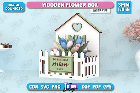 Wooden Flower Boxes Bundle | Flower Holders Laser Cut | Mother's Day Gift Idea | Flower Stand | CNC Files SVG The T Store Design 