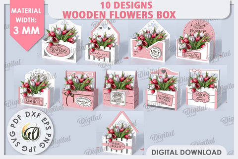 Wooden Flower Boxes Laser Cut Bundle. Gift Boxes SVG SVG Evgenyia Guschina 