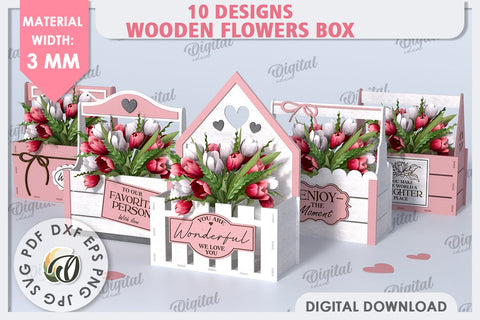 Wooden Flower Boxes Laser Cut Bundle. Gift Boxes SVG SVG Evgenyia Guschina 