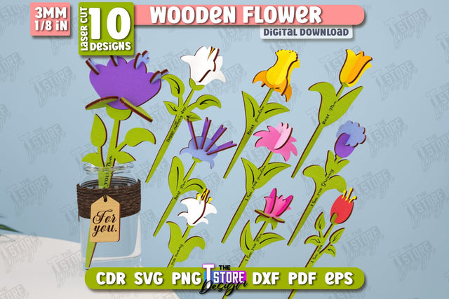 Wooden Flower Laser Cut Bundle | Eternal Flower Laser Cut | Gift Idea | CNC Files SVG The T Store Design 