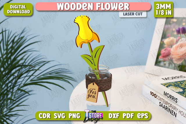 Wooden Flower Laser Cut | Eternal Flower Laser Cut | Gift Idea | CNC File SVG The T Store Design 