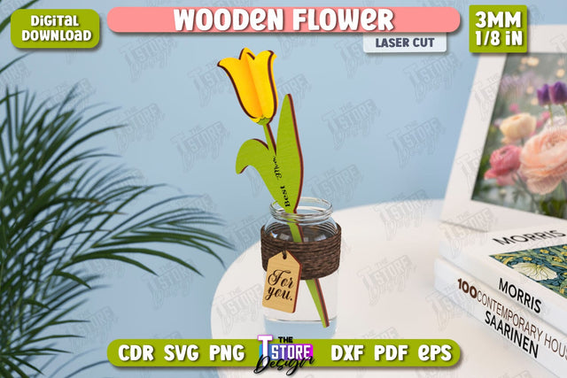 Wooden Flower Laser Cut | Eternal Flower Laser Cut | Gift Idea | CNC File SVG The T Store Design 