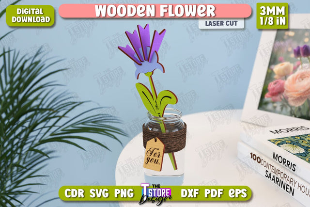 Wooden Flower Laser Cut | Eternal Flower Laser Cut | Gift Idea | CNC File SVG The T Store Design 