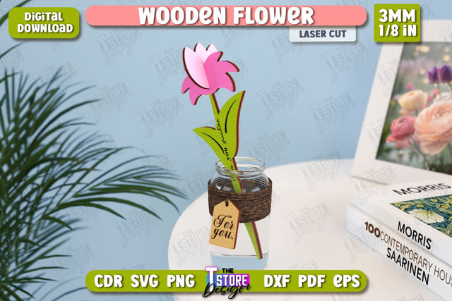 Wooden Flower Laser Cut | Eternal Flower Laser Cut | Gift Idea | CNC File SVG The T Store Design 