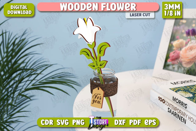 Wooden Flower Laser Cut | Eternal Flower Laser Cut | Gift Idea | CNC File SVG The T Store Design 
