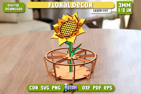 Wooden Flower with Stand Bundle | Eternal Flower Laser Cut Set | Gift Idea | CNC Files SVG The T Store Design 