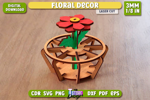 Wooden Flower with Stand Bundle | Eternal Flower Laser Cut Set | Gift Idea | CNC Files SVG The T Store Design 